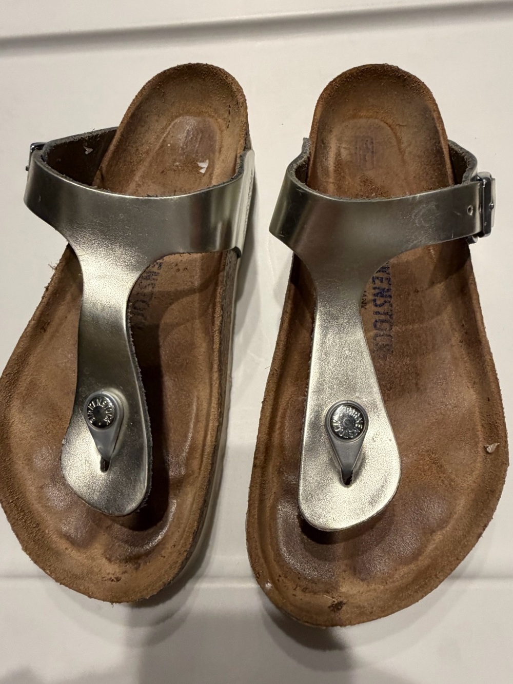 Birkenstock Metallic Silver Thong Sandals